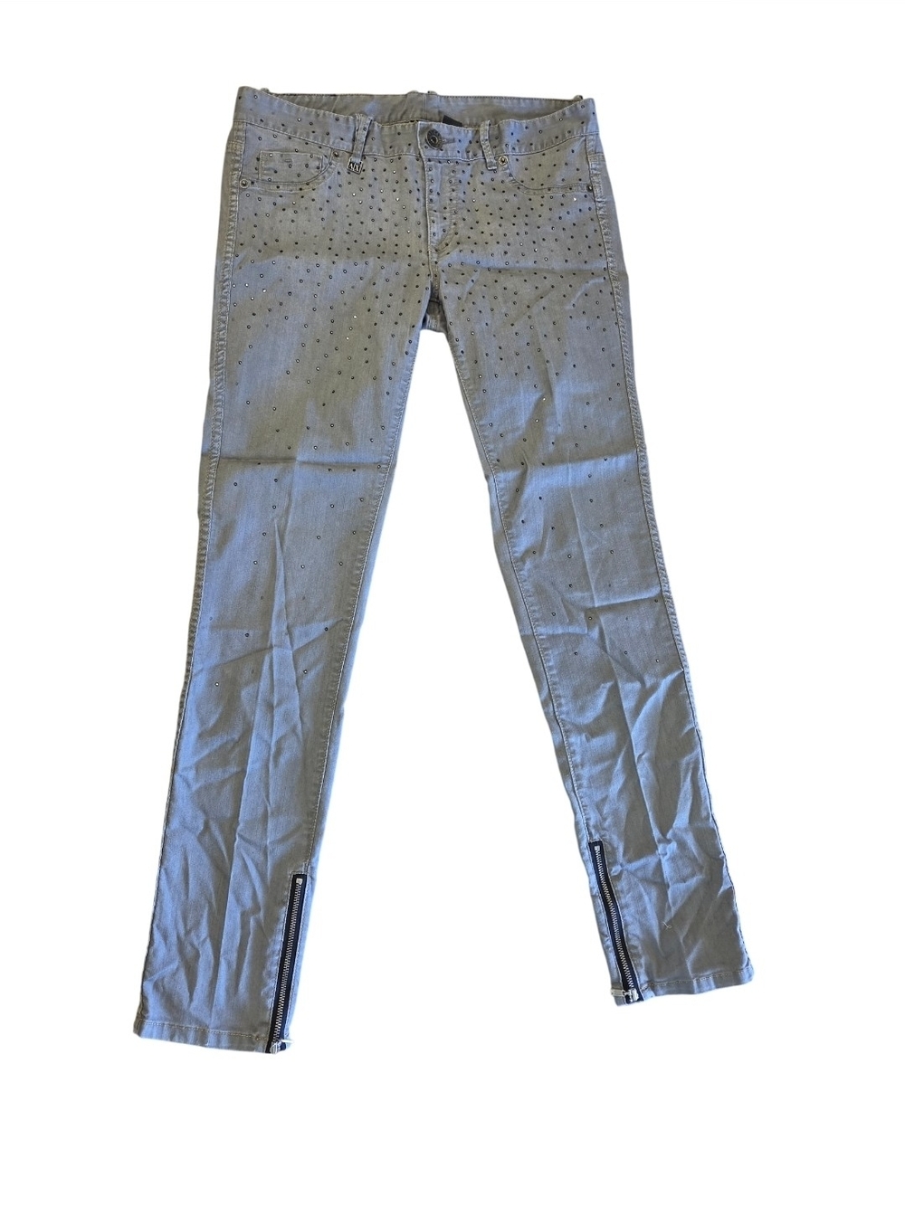 Armani Exchange Light Gray Studded Skinny Jeans with Ankle Zips